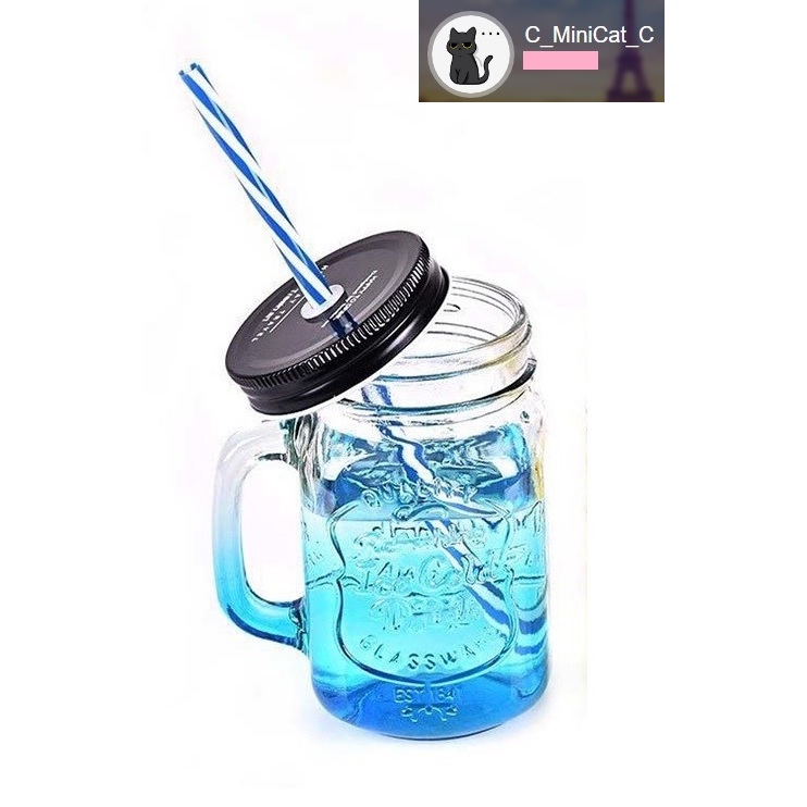 【雕花 漸層玻璃杯 梅森瓶】飲料杯 玻璃杯 馬克杯 含蓋 藍色玻璃 漸層 蜂蜜瓶 附吸管 糖果罐 開孔 醬料罐