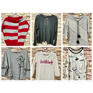 【CACO/Lee Min】長袖T恤 T-shirt 露肩上衣 圓領 秋冬款 針織 毛衣背心 海綿寶寶聯名 條紋 二手衣