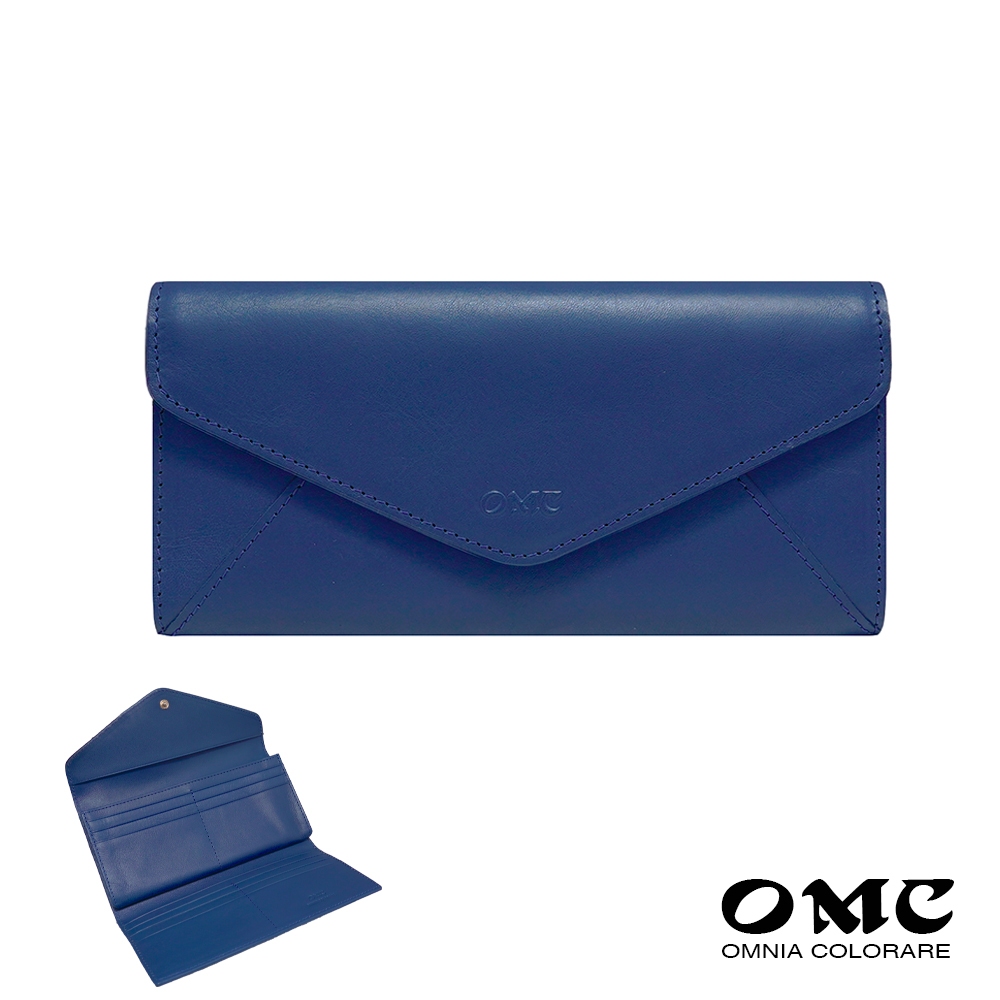 【OMC】NG福利品-新品-輕微皺折-原廠價4600-植鞣革信封式三折長夾-寶藍