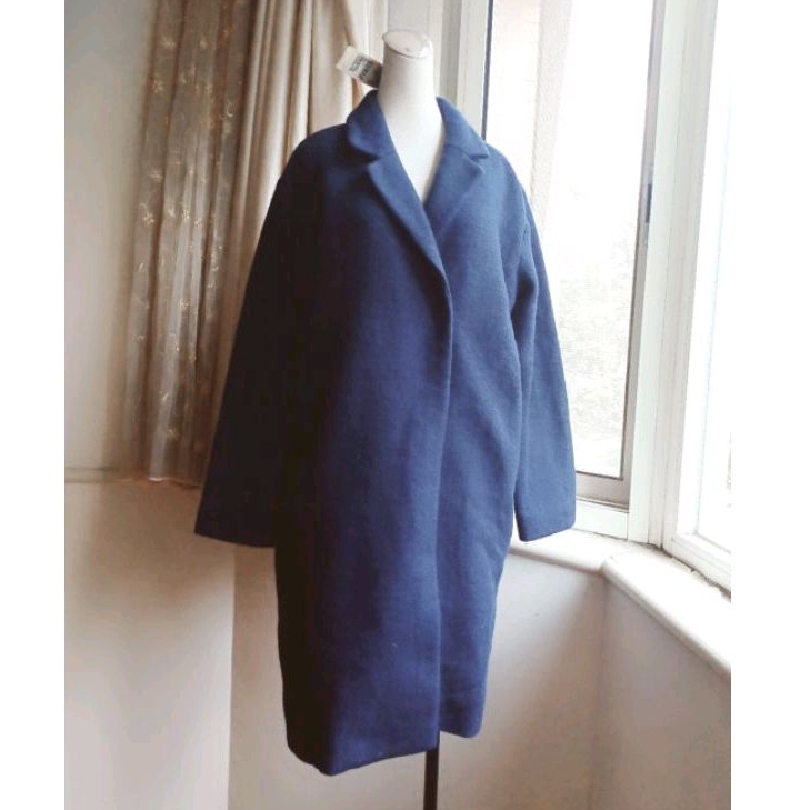 日本 SPIRALGIRL 綻藍 極簡 羊毛長大衣外套