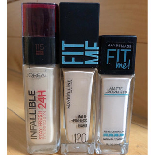 L’oreal巴黎萊雅24h無瑕誘潤粉底液/Maybelline媚比琳fit me反恐特霧粉底液