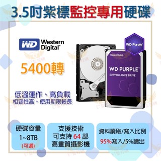 【台灣現貨 快速出貨】 WD 紫標 1TB、2TB、3TB、4TB、8TB 監控專用硬碟 💌E7監控網💌