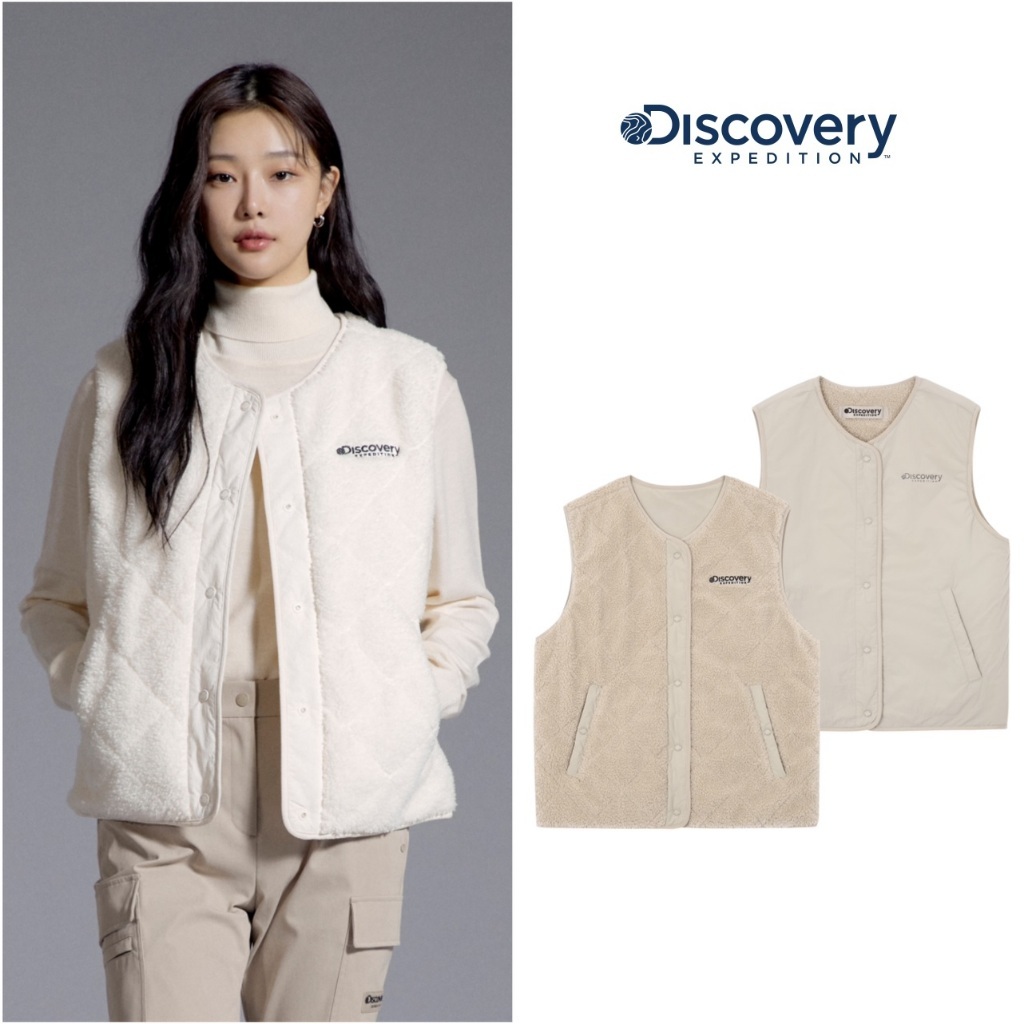 韓國 Discovery 23FW 女裝 雙面穿絎縫 格紋抓絨背心 保暖背心 DWSS34034