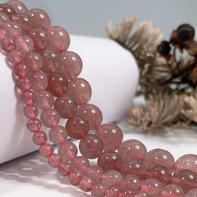 【JSY】天然草莓晶散珠手串製作手鏈DIY配件珠子水晶散珠批發手飾