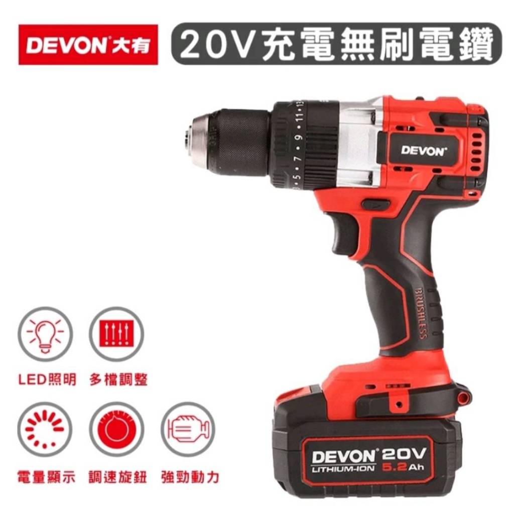 【DEVON大有】20V 充電無刷電鑽 5283-Li-20TSI 台灣公司貨
