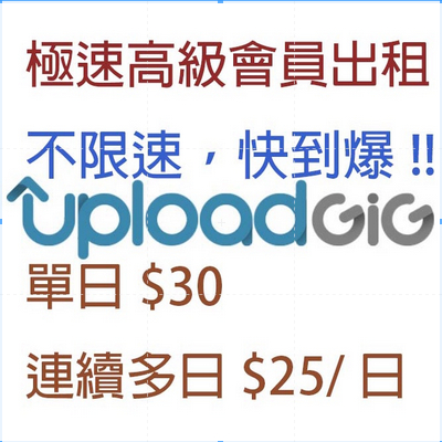 Uploadgig Pre 高級會員/帳號出租 1日30元，2日50元 100GB/日