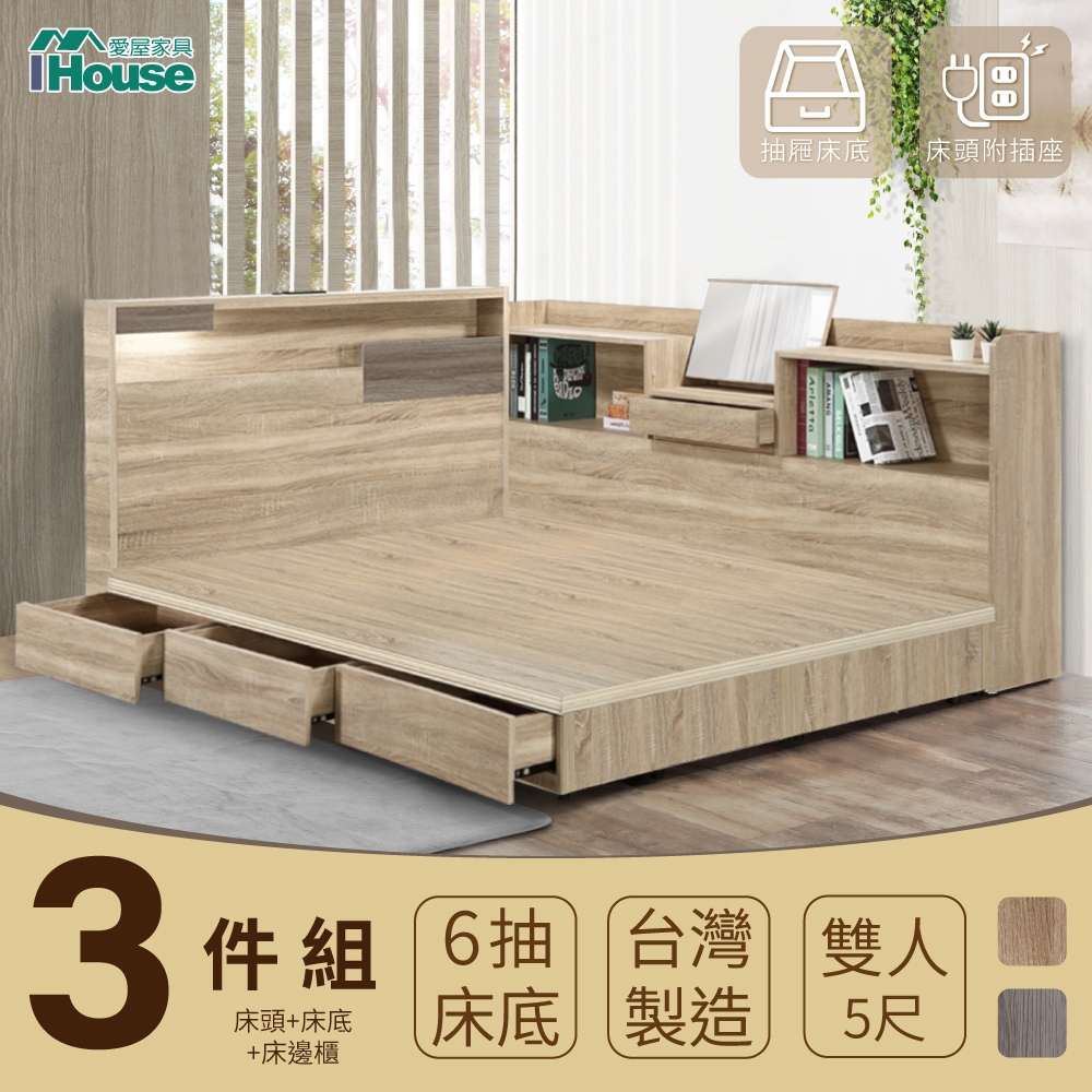 IHouse-日系夢幻100 房間3件組(床片+抽屜底+收納床邊櫃)
