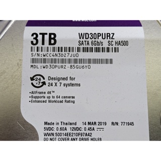 (如圖)WD 紫標 3.5吋 3000G 3TB SATA介面硬碟 二手良品 售$900元/顆