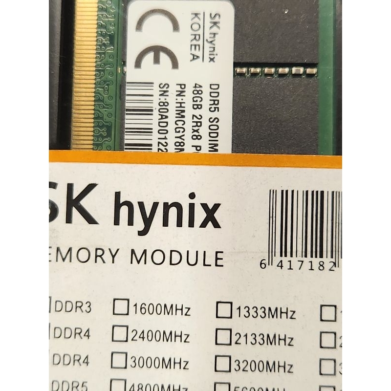 海力士SK Hynix 筆記型DDR5 96G(48Gx2) 5600Mhz ADie