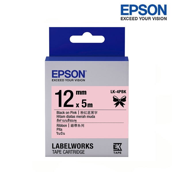 EPSON LK-4PBK 粉紅底黑字 標籤帶 緞帶系列 (寬度12mm) 標籤 S654430