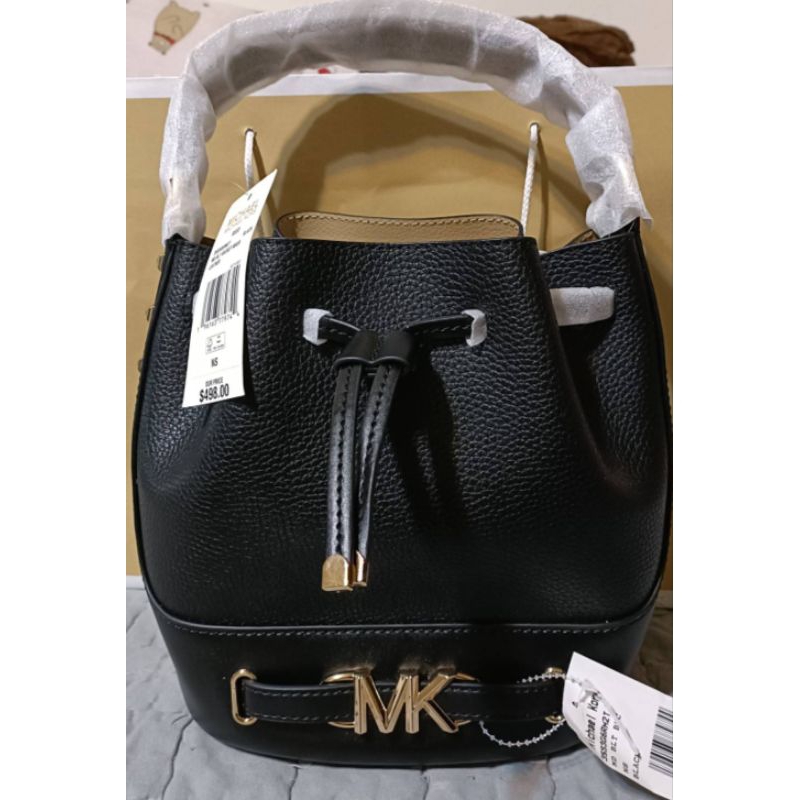 Michael Kors MK REED系列 防刮牛皮皮革 黑色 斜背/手提 水桶包