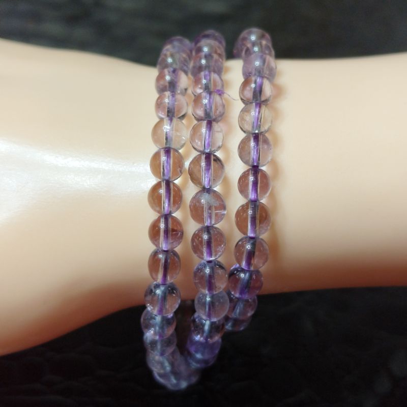 玉個人…天然清透紫水晶項鍊 3圈手鍊，52公分