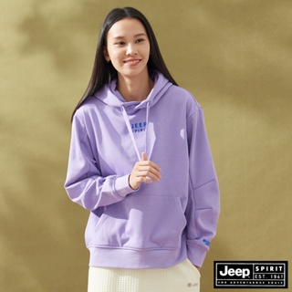 JEEP 女裝 品牌LOGO舒適寬版刷毛帽T-紫色