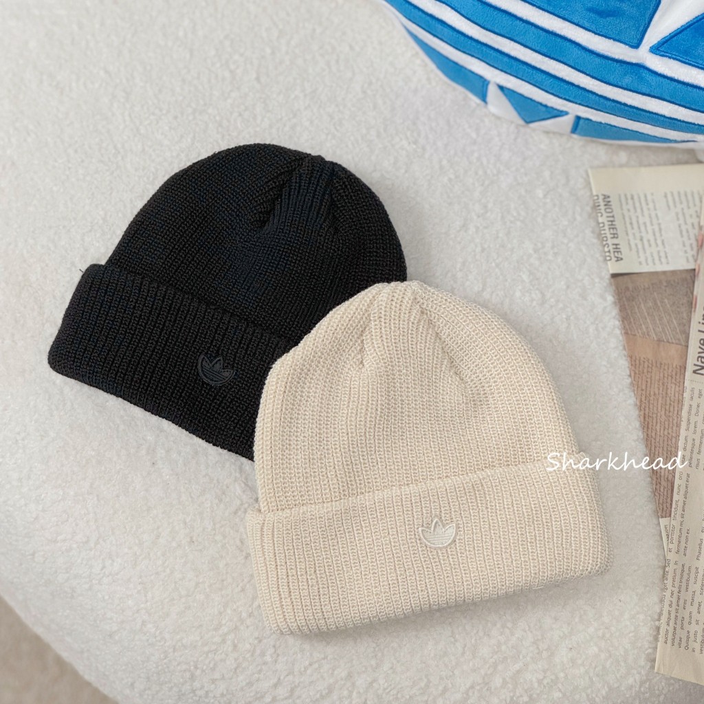 【Sharkhead】現貨 Adidas Beanie 毛帽 針織 奶茶 黑 刺繡 短毛帽 IL8441 IL8443