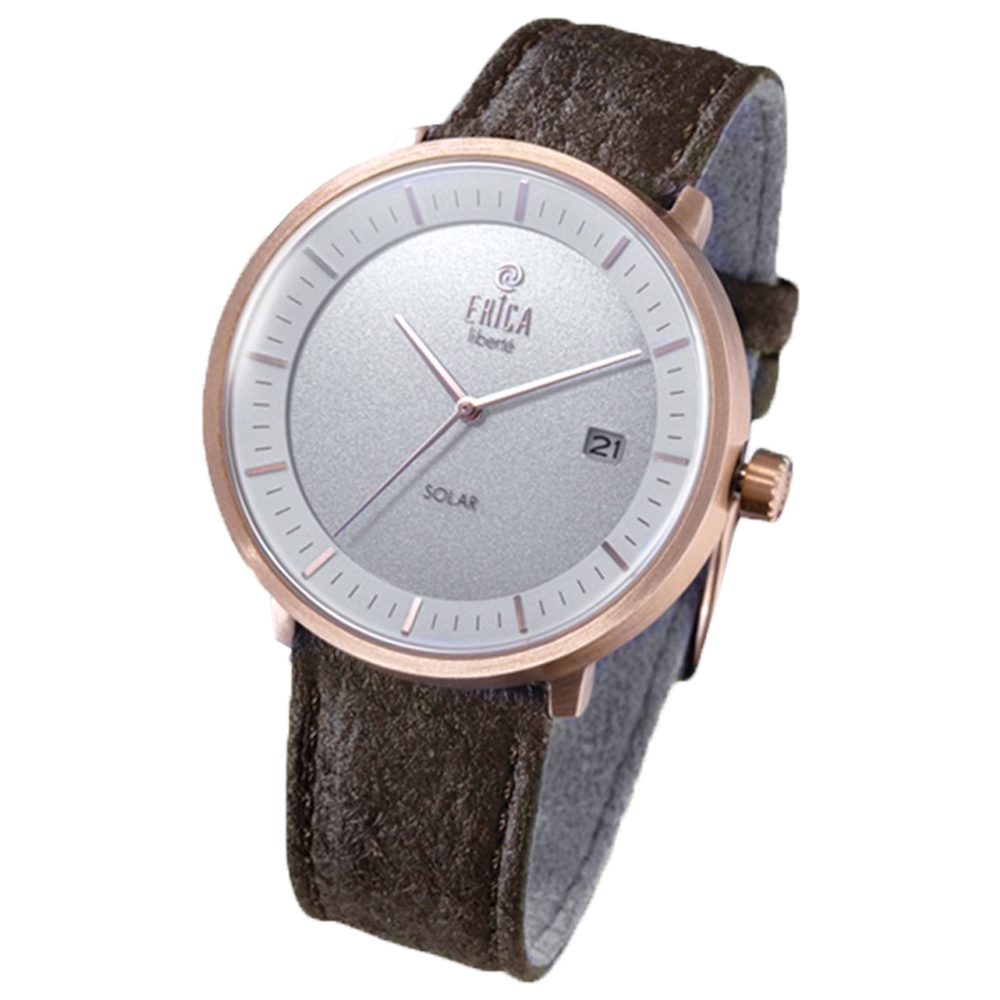 工藝匠心 環保之芯 ERICA LIBERT'E太陽能鳳梨皮帶腕錶-復古棕(單錶1入組)永續時尚腕錶