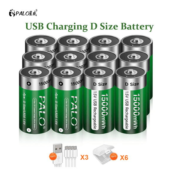 🔥台灣出貨 🔥 USB充電 一號充電電池 USB 1號充電電池  1.5V恆壓 免用充電器 充電電池 一號電池15000
