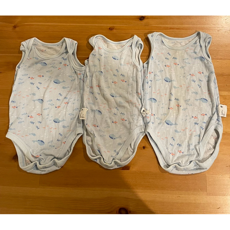 Uniqlo嬰兒網眼 包屁衣 背心 內衣連身衣 無袖洞洞衣80公分二手三件