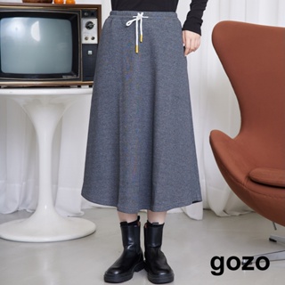 【gozo】◢厚磅抽繩鬆緊針織裙(深灰/黑色_F) | 女裝 修身 百搭