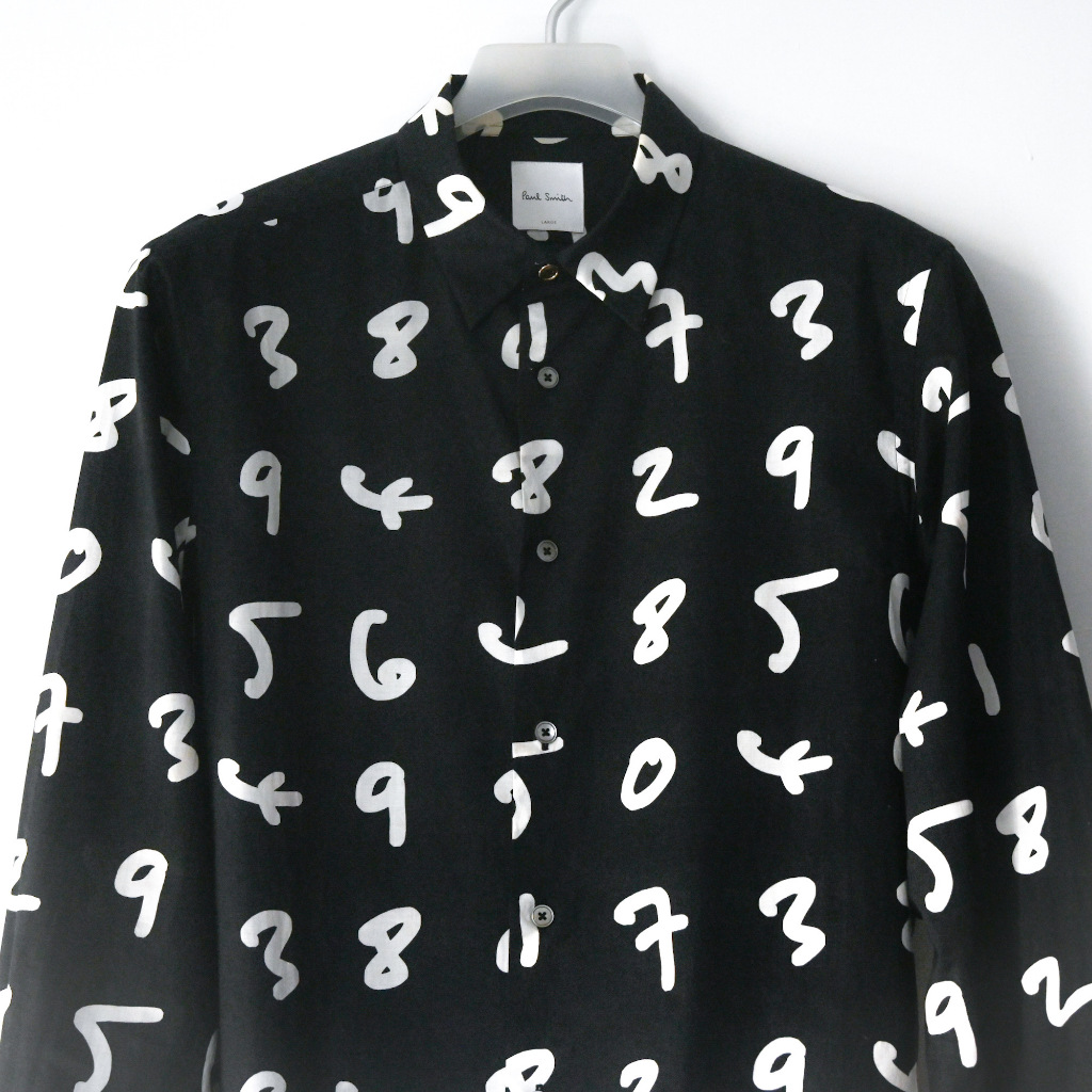 【超夢幻收藏】日本製Paul Smith Numbers Print 黑色長袖襯衫 SIZE L