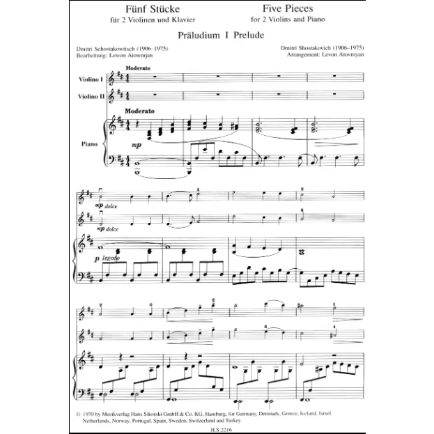 Y雲空間---琴譜【G|mai|發送】電子檔---蕭斯塔科維奇 為雙小提琴與鋼琴而作五首小品 帶小提琴分譜-35頁