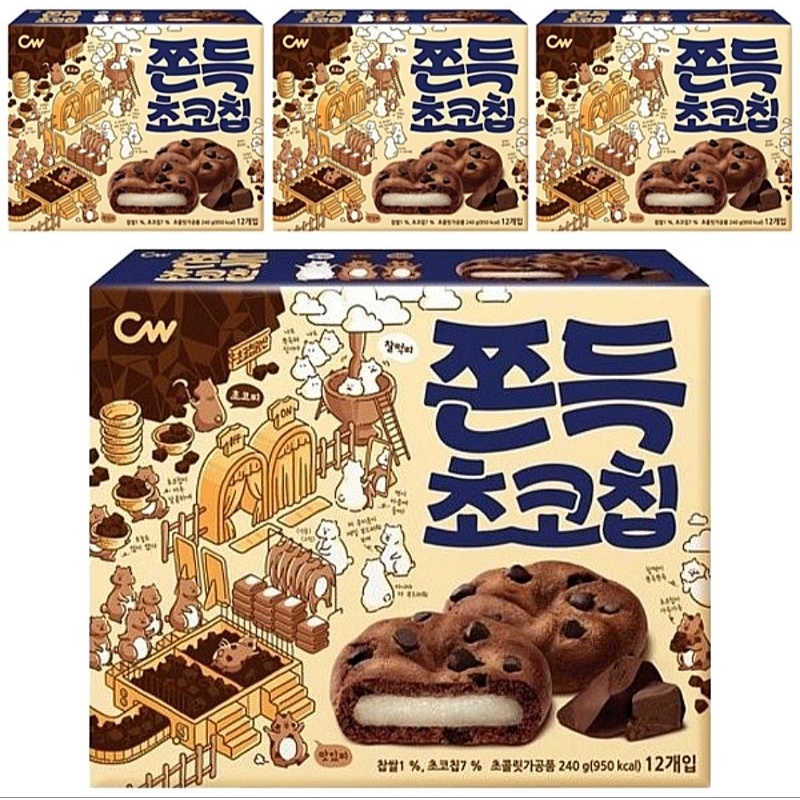 免卷免運 CW 韓國 巧克力 麻糬餅 麻糬餅乾曲奇 巧克力豆 QQ 布朗尼 夾心 軟餅乾 曲奇餅 12入 240g