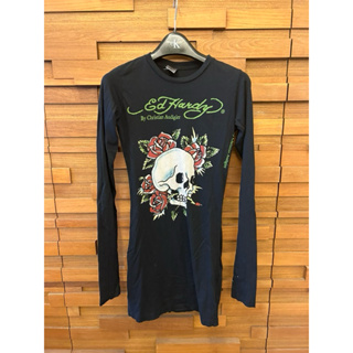 Ed Hardy 黑色骷髏頭長袖長版T-Shirt T恤棉質上衣