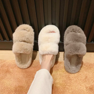韓版毛毛拖鞋冬季毛絨一字帶拖鞋超保暖室內拖鞋