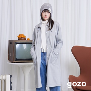 【gozo】壓線磨毛感長版工裝外套(黑色/灰色_F) | 女裝 修身 百搭