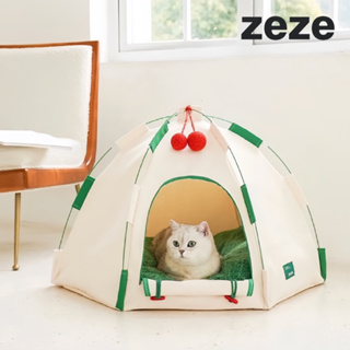 【桃喜 TAOXI】zeze 圓頂寵物帳篷 白綠拼接 貓用 犬用 貓狗通用 帳篷 寵物睡窩 寵物床 睡墊 貓屋 狗屋
