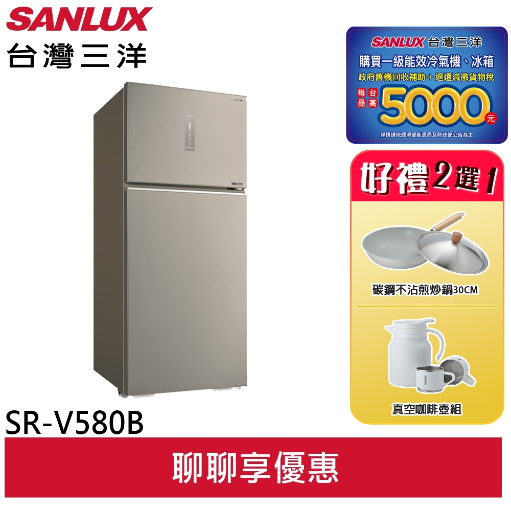 SANLUX 台灣三洋 580公升一級變頻雙門電冰箱 SR-V580B(領劵96折)
