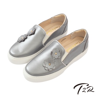 【T2R】特價出清-全真皮手工立體花樣造型懶人鞋/樂福鞋-灰-5220-1830