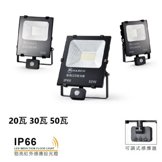 LED紅外線感應投光燈 20W 30W 50W 白光/黃光 感應投射燈 戶外防水 防水係數IP66