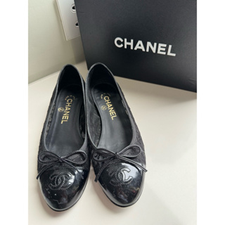 二手 香奈兒 Chanel 正品 經典款芭蕾舞鞋 黑色蕾絲娃娃鞋 36C