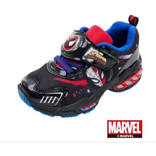 【Marvel 漫威】蜘蛛人 臺灣製造 MNKX35260 /343魔鬼氈 輕量透氣 抗菌防臭 男童電燈運動鞋 黑紅