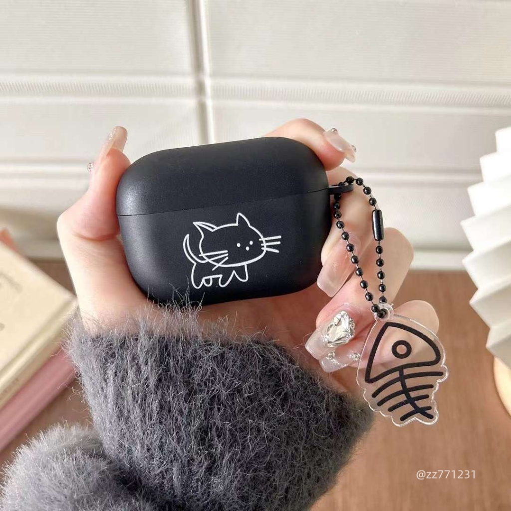 簡約 可愛 簡筆畫貓咪 磨砂軟殼 適用AirPods 1 2 3代保護殼 airpods Pro 蘋果耳機殼 耳機保護套