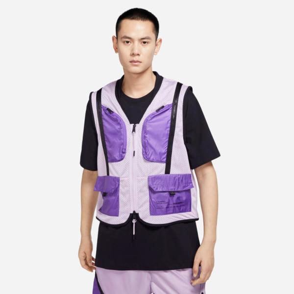 [55折代購] Nike Jordan 背心 男款 紫 戰術背心 工裝 多口袋 網眼 雙向拉鍊 DM1387-530