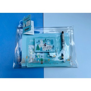 (日本原裝)moomin專賣店購入 嚕嚕米文具筆記本組(淡藍色) 自動筆 文具 筆記本組