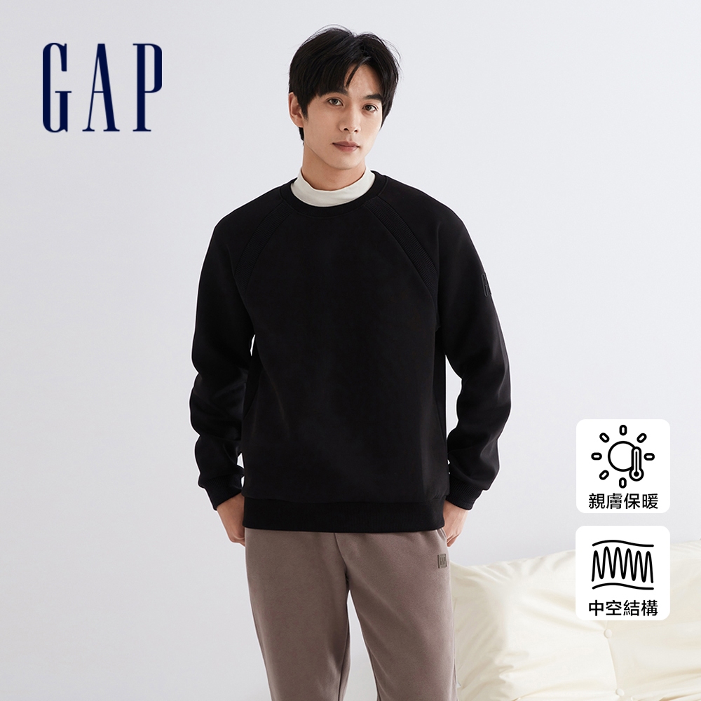 Gap 男裝 Logo圓領大學T 空氣三明治系列-黑色(841306)