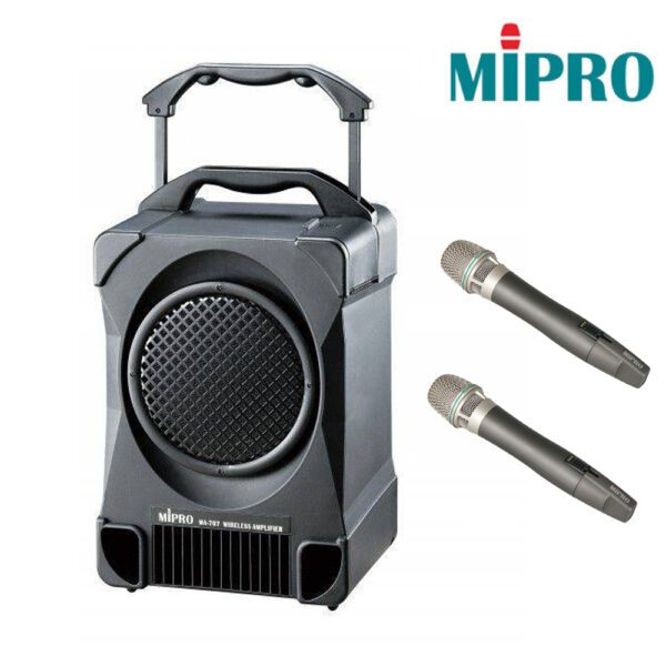 【MIPRO】MA-707/ACT-24HCx2 UHF 經典型擴音機喇叭+2支充電式手握無線麥克風
