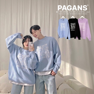【PAGANS STORE】韓國 HAVE A NICE DAY 兩隻 熊熊 小熊 保暖 親膚 針織 長袖 毛衣