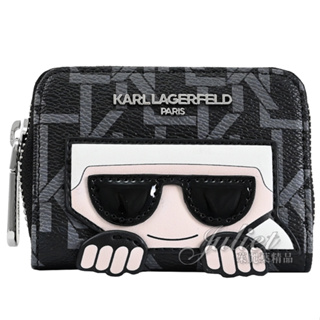 【茱麗葉精品】KARL LAGERFELD 卡爾 字母印花風琴多卡夾零錢包.黑灰 現貨在台