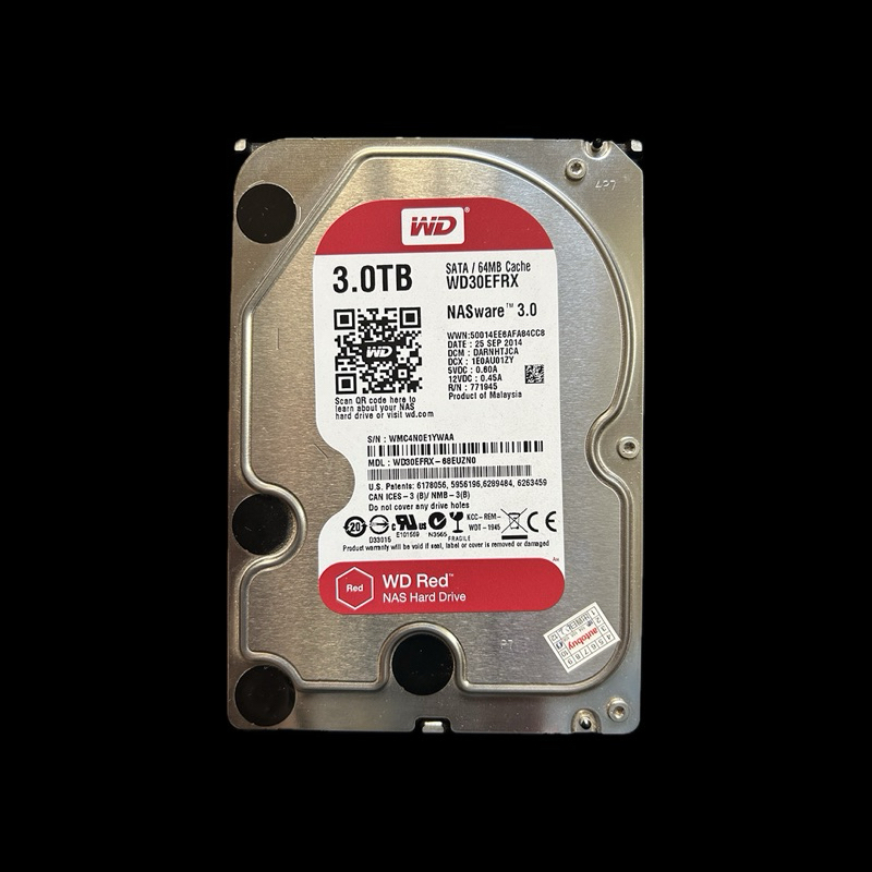 二手-WD紅標3TB硬碟無壞軌2014購入 NAS Hard儲存裝置機台專用 24hr耐用