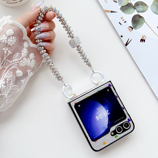 潮牌閃粉 手機掛珠 適用於 三星 Samsung Z flip 5 Z flip4 flip4 真皮手機殼 折疊手機殼
