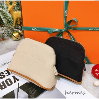 二手旗艦 HERMES 全新現貨 愛馬仕 黑色 奶茶色 布面 小化妝包 收納包 (中友店)
