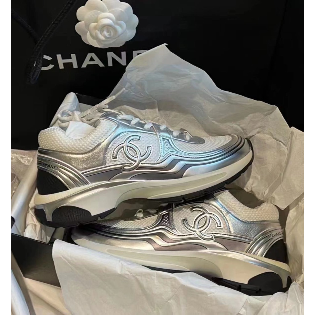 Chanel - 銀角大王 復古科技感 銀色網眼cc 運動鞋 sz.37