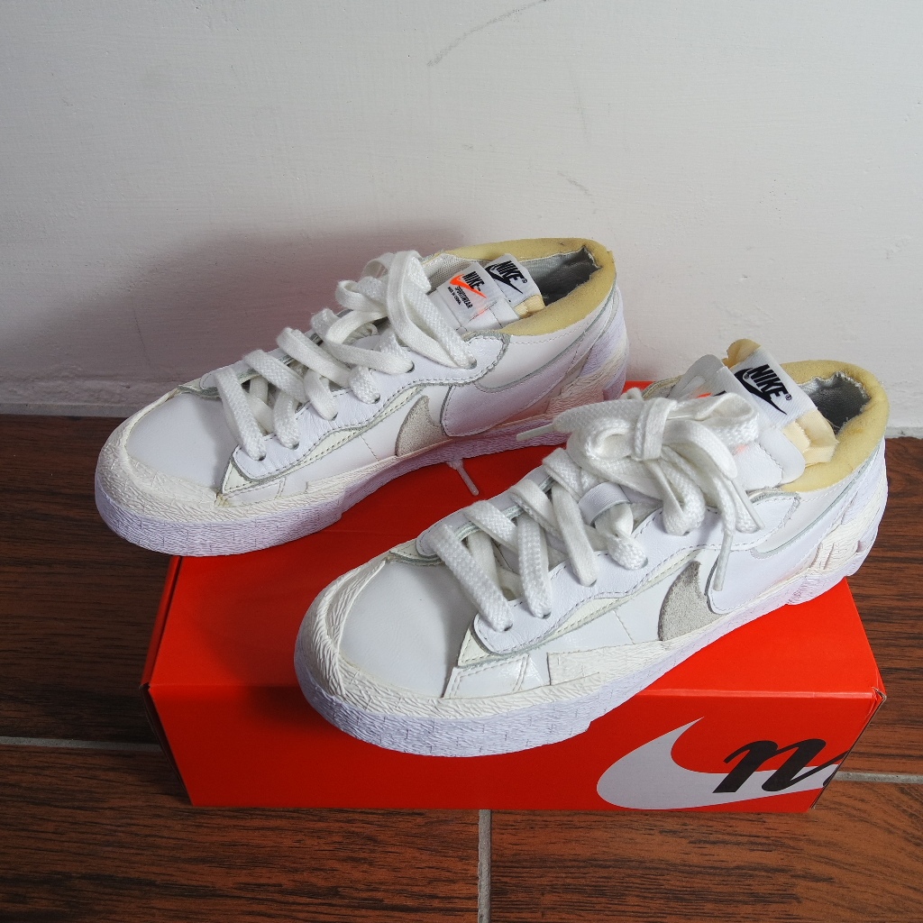 二手公司貨NIKE X SACAI BLAZER LOW WHITE PATENT 白米白【DM6443-100】