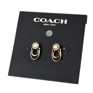 COACH 專櫃款 C字刻面水晶琺瑯針式耳環-黑色 【美國正品現貨】