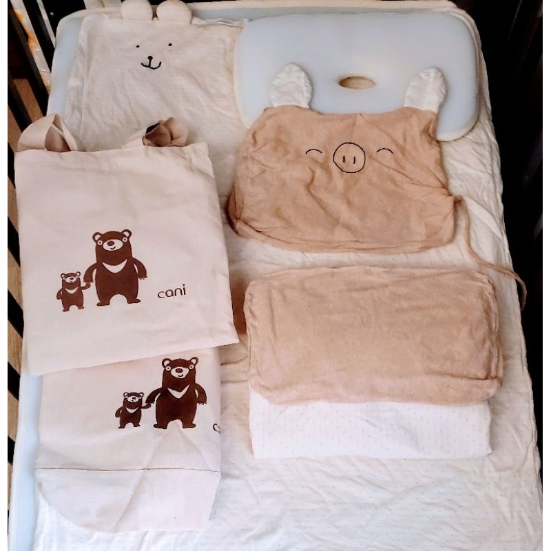 （二手）cani 可水洗透氣床墊60*120+枕頭+雙床包