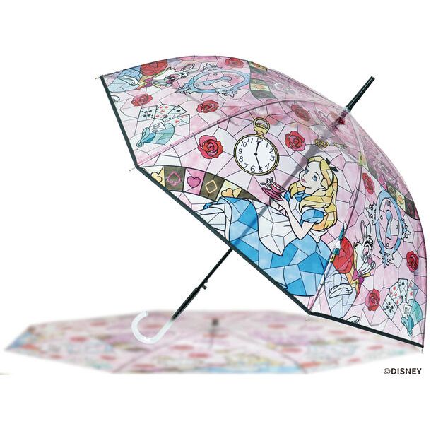 現貨｜日本正版 SANTOS 迪士尼 彩繪玻璃 透明傘 雨傘｜愛麗絲