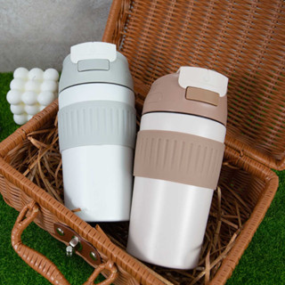 UdiLife 生活大師 樂司 雙飲口不鏽鋼咖啡杯500ml 芝麻灰 雙飲隨行杯 雙層真空保溫杯 隨身杯 環保杯